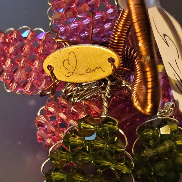 MINDY LAM Pink Green Swarovski Beaded Flower HTF Retired Ring Size 5 - Picture 5 of 5